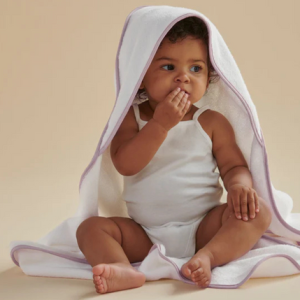 Christy "Mini Hooded" Bath Towel in White with Pink Trim