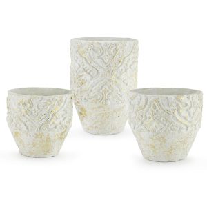 Distressed White-Gold Ceramic Floor Planter