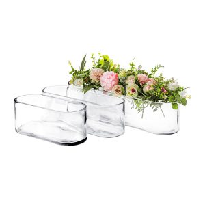16.5" Long Oval Glass Vase / Centerpiece
