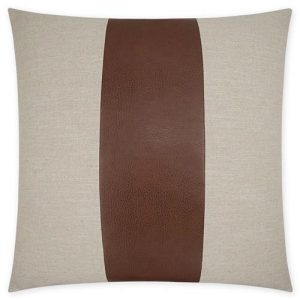 Esquine Rustic Brown Faux Leather Band Beige Decorative Throw Pillow - 24x24
