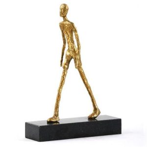 Villa & House Walking Man Regency Gold Leaf Iron Black Marble Base Statue