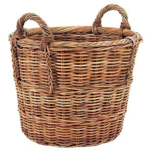 French Country Coastal Natural Handwoven Rattan Floor Log Basket