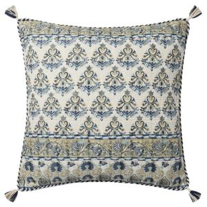 French Country Blue Cotton Down Fill Decorative Throw Pillow - 22x22