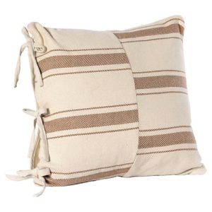 Whitley Coastal Beach Beige Striped Indoor Outdoor Throw Pillow - 24x24