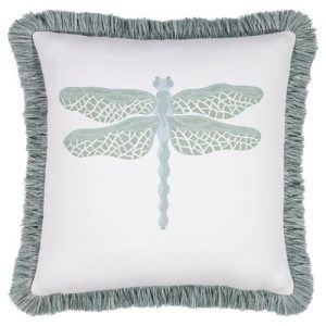 Dragonfly French Country Surf Blue Indoor Outdoor Throw Pillow - 20x20