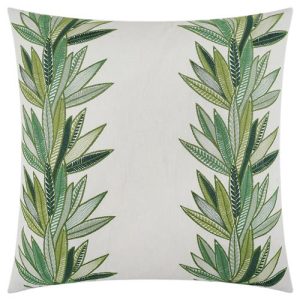 Gia Coastal Green Leaf Embroidered White Decorative Throw Pillow - 24x24