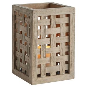 Lucas Rustic Lodge Grey Teak Wood Hurricane Candle Holder