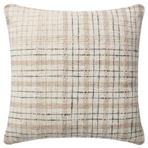 Cricket French Beige Plaid Cotton Down Fill Decorative Pillow - 22x22