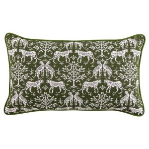 Luca Global Dark Green Cheetah Indoor Outdoor Lumbar Pillow - 14x24