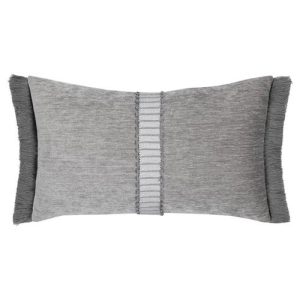Splendor Modern Classic Pewter Fringed Indoor Outdoor Lumbar Pillow - 12x20