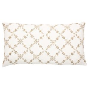 Georgia French Gold Linen Floral Embroidered Lumbar Pillow Cover - 15x28