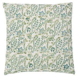Loren French Country Green Linen Floral Throw Pillow Cover - 20x20