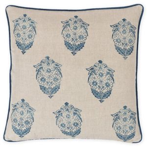 Nora Coastal Indigo Linen Parakeet Throw Pillow Cover - 20x20