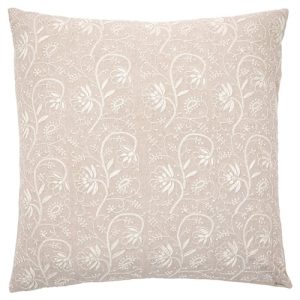 Julianna French Country Beige Linen Floral Embroidered Throw Pillow Cover - 20x20