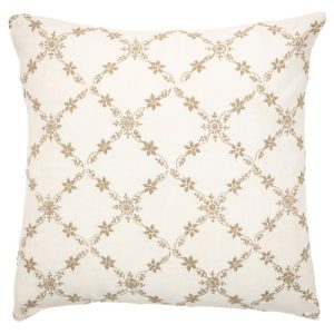 Georgia French Gold Linen Floral Embroidered Throw Pillow Cover - 20x20