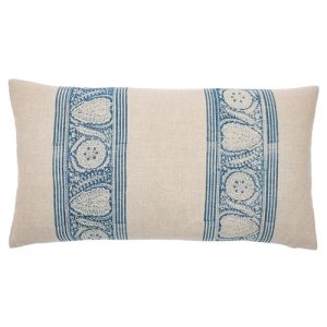 Callie Coastal Beach Indigo Linen Floral Striped Lumbar Pillow Cover - 15x28
