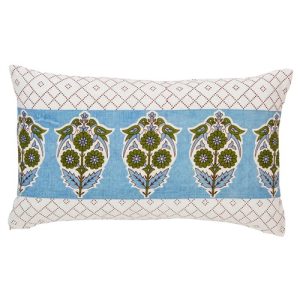 Lena Coastal Blue Linen Parakeet Lumbar Pillow Cover - 12x20