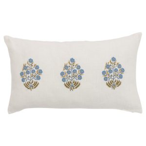 Esme French Country White Linen Floral Lumbar Pillow Cover - 12x20