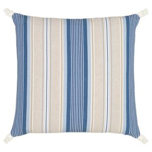 Myrthe Coastal Beach Blue Cotton Striped Decorative Throw Pillow - 20x20