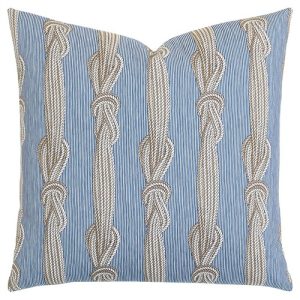 Mira Coastal Beach Blue Cotton Rope Patterned Decorative Throw Pillow - 22x22
