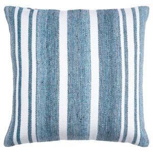 Isaac Coastal Beach Blue Striped Indoor Outdoor Throw Pillow - 18x18