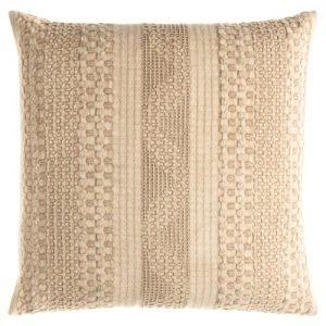 Amara Coastal Beach Beige Cotton Woven Throw Pillow - 18x18