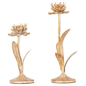 Malone French Country Distressed Gold Iron Floral Candleholder - Set of 2