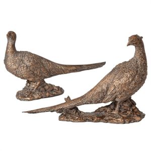 Sable Updated Traditional Bronze Pheasant Figurine - Set of 2