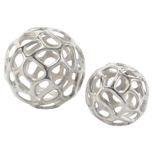 Trenton Organic Silver Sculptural Orbs - Pair