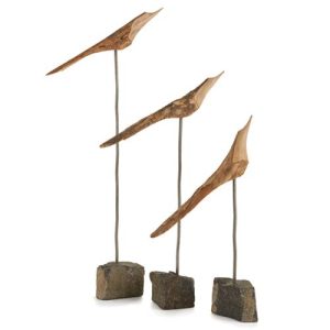 Farah Rustic Lodge Brown Wood Gold Stone Flock - Set of 3