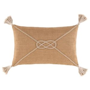 Jack French Country Brown Jute Tassel Decorative Lumbar Pillow - 14x22