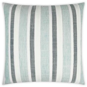 Aubrey Coastal Beach White Blue Stripe Indoor Outdoor Throw Pillow - 22x22