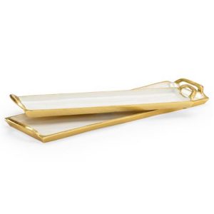 Braxton Regency White Enamel Aluminum Rectangular Tray - Set of 2